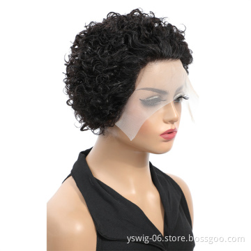 Summer Hot Sale Short Cut 1b# 6 Inch Pixie Cut Human Hair Wig Grip Band Bob Pixie Cut Wigs